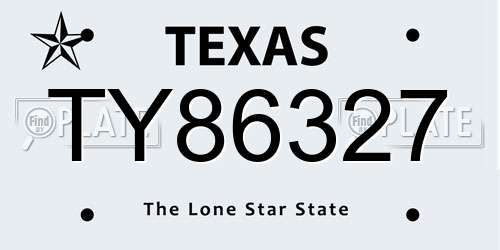 TY86327 Texas License Plate