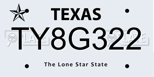 TY8G322 Texas License Plate