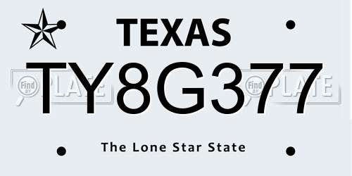 TY8G377 Texas License Plate