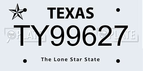 TY99627 Texas License Plate