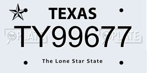 TY99677 Texas License Plate