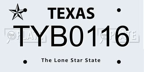 TYB0116 Texas License Plate
