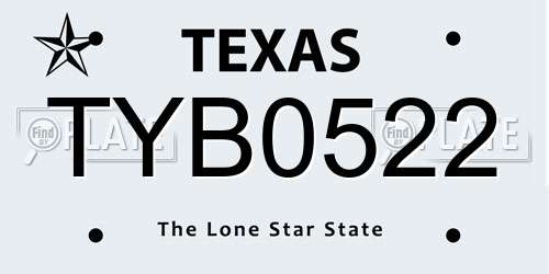 TYB0522 Texas License Plate