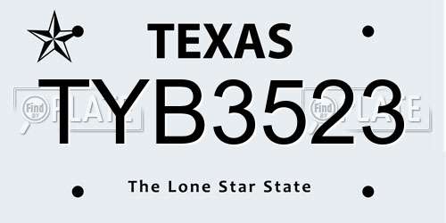 TYB3523 Texas License Plate