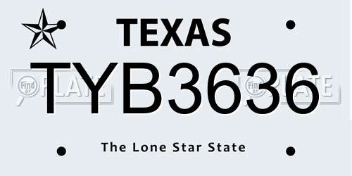 TYB3636 Texas License Plate