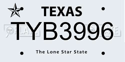 TYB3996 Texas License Plate