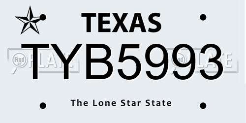 TYB5993 Texas License Plate