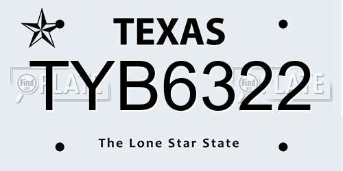 TYB6322 Texas License Plate