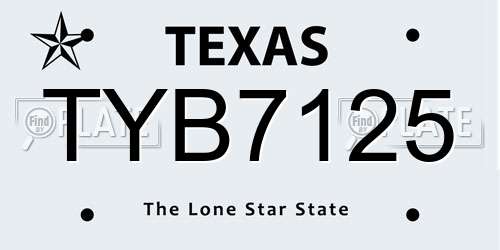 TYB7125 Texas License Plate
