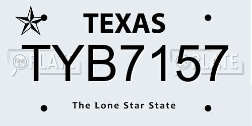 TYB7157 Texas License Plate