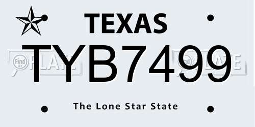 TYB7499 Texas License Plate