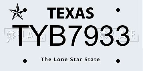 TYB7933 Texas License Plate
