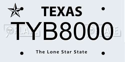 TYB8000 Texas License Plate