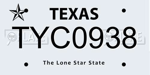 TYC0938 Texas License Plate
