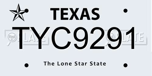 TYC9291 Texas License Plate