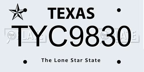 TYC9830 Texas License Plate
