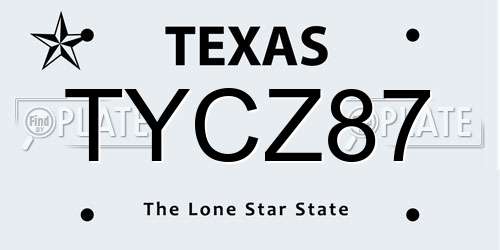 TYCZ87 Texas License Plate