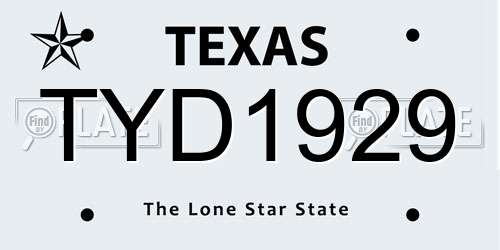 TYD1929 Texas License Plate