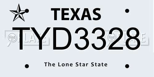 TYD3328 Texas License Plate