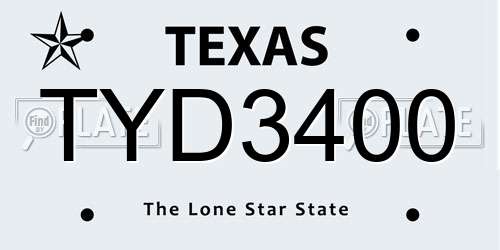 TYD3400 Texas License Plate