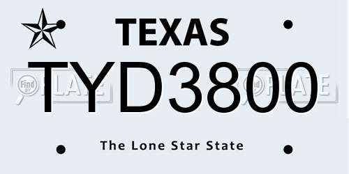 TYD3800 Texas License Plate
