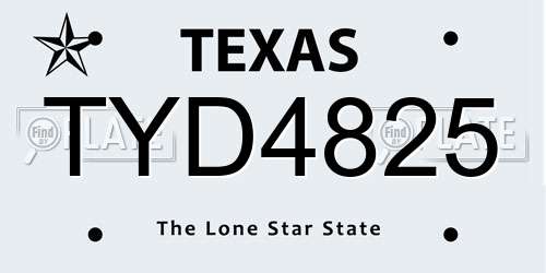TYD4825 Texas License Plate