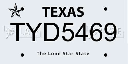 TYD5469 Texas License Plate