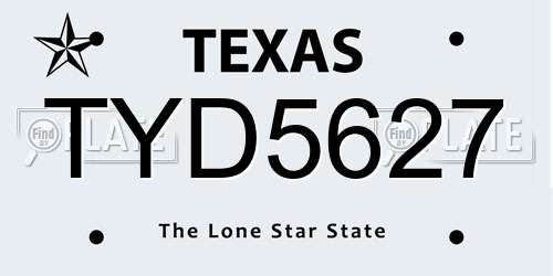 TYD5627 Texas License Plate