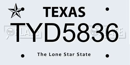 TYD5836 Texas License Plate