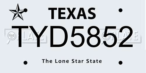 TYD5852 Texas License Plate