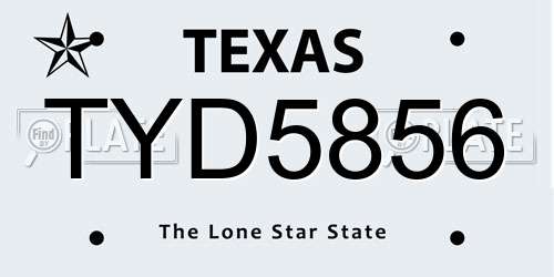 TYD5856 Texas License Plate