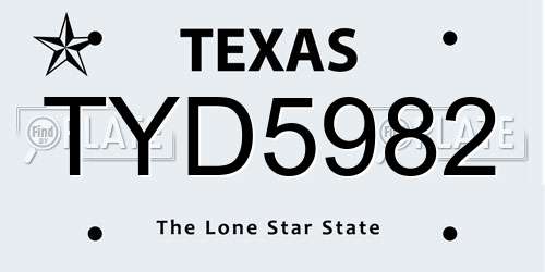 TYD5982 Texas License Plate