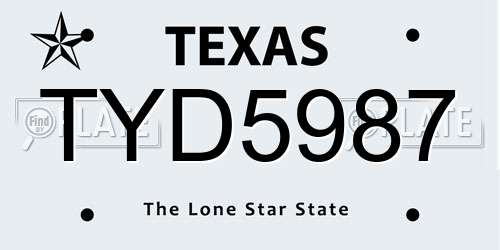 TYD5987 Texas License Plate