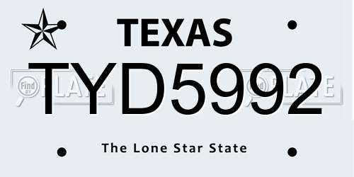 TYD5992 Texas License Plate