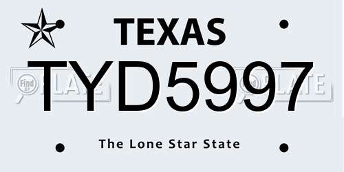 TYD5997 Texas License Plate