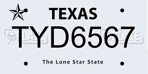 TYD6567 Texas License Plate