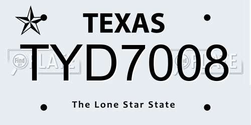 TYD7008 Texas License Plate