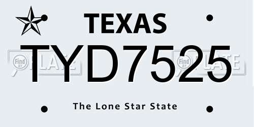 TYD7525 Texas License Plate