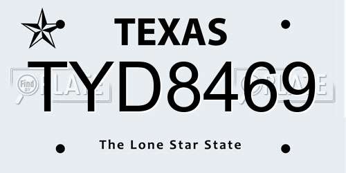 TYD8469 Texas License Plate