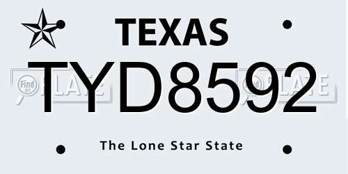 TYD8592 Texas License Plate