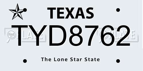 TYD8762 Texas License Plate