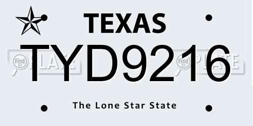 TYD9216 Texas License Plate