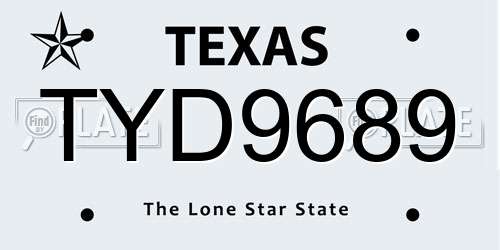 TYD9689 Texas License Plate