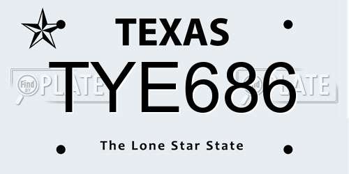 TYE686 Texas License Plate