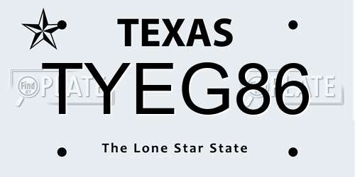 TYEG86 Texas License Plate