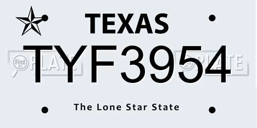 TYF3954 Texas License Plate