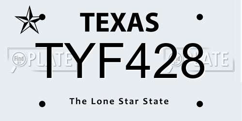 TYF428 Texas License Plate