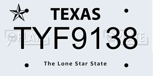 TYF9138 Texas License Plate