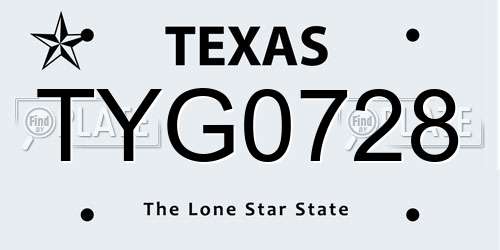 TYG0728 Texas License Plate