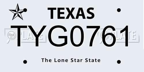 TYG0761 Texas License Plate